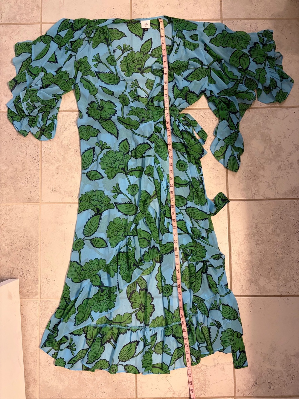 ✨CAbi | Derby Sheer Green Floral Midi Wrap Dress with Flutter Sleeves | Sz M - Picture 12 of 12